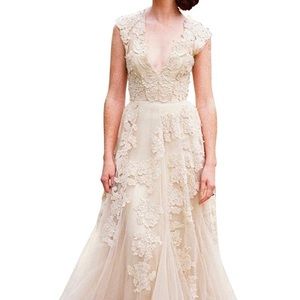 Champagne cap sleeve vintage wedding dress